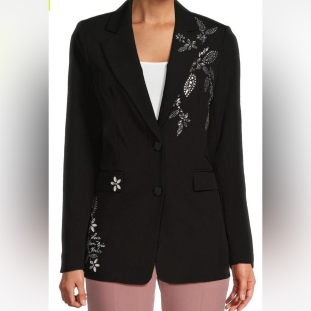 Karl Lagerfeld Paris Crystal Embellished Floral Blazer